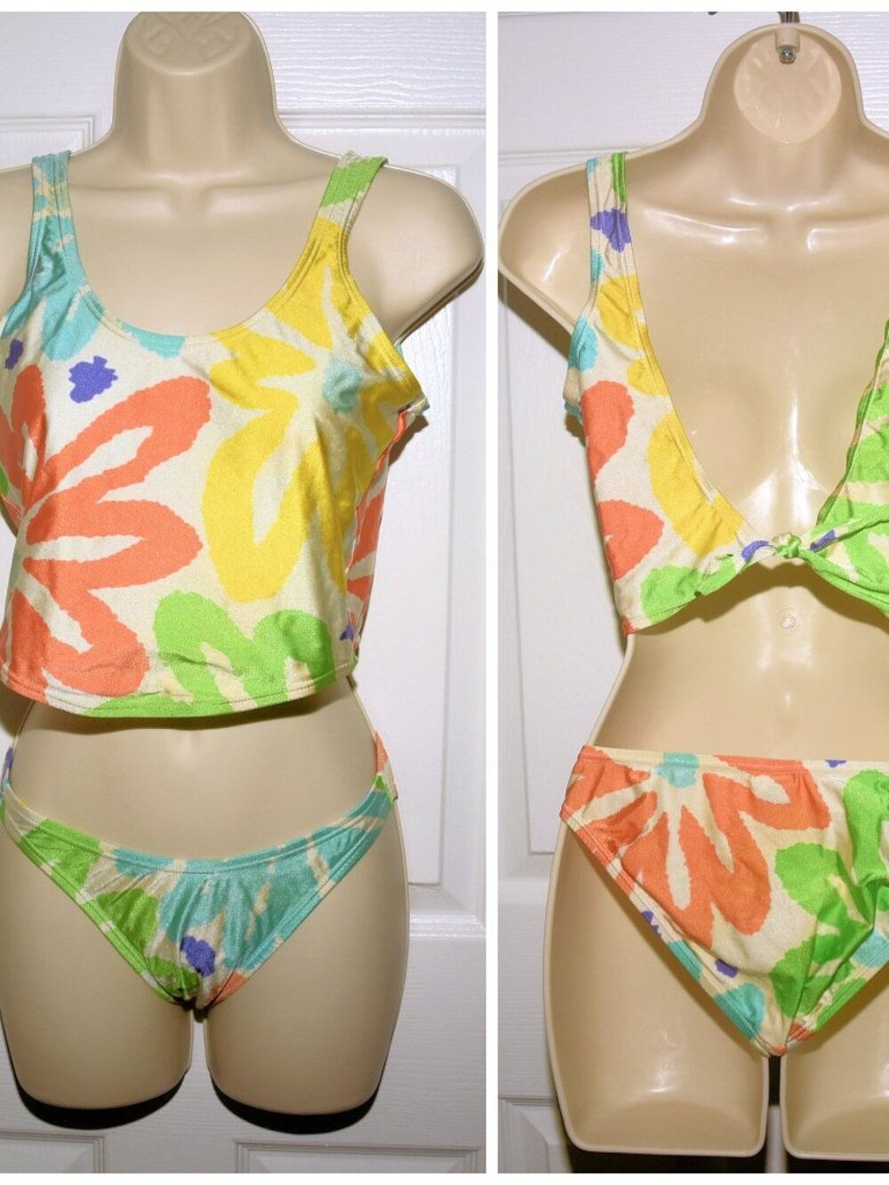 VTG 80's 2-Piece Watercolor Floral Swimsuit XXS from Bare Assets Lined Crop Look